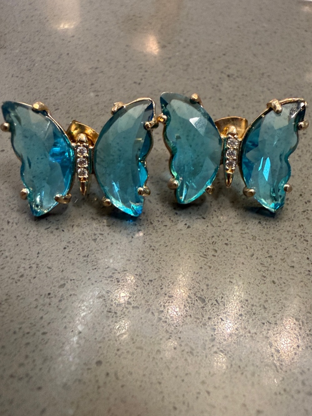 Gold & Teal Crystal Butterfly Statement Earrings  - Women Jewelry